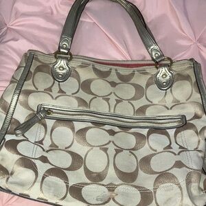 Coach Beige and gold  Women's Handbag